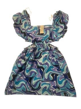 Wishing Waves blue Swirl Print Ruffled Sleeve Dress NWT XL
